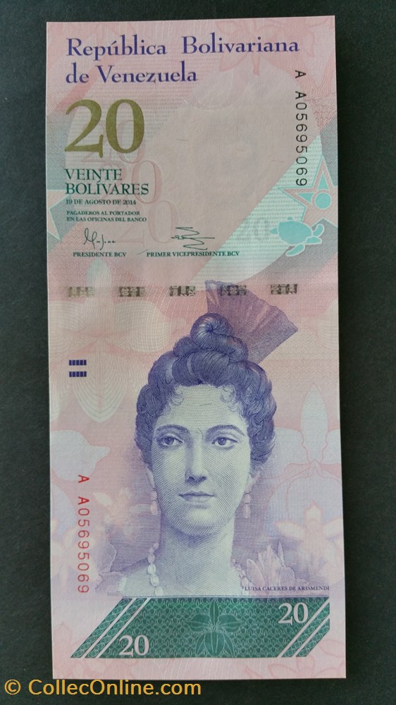 20 Bolivars 2014-Luisa Cáceres de Arismendi billets amerique du sud venezuela 20 bolivars 2014 luisa caceres de arismendi