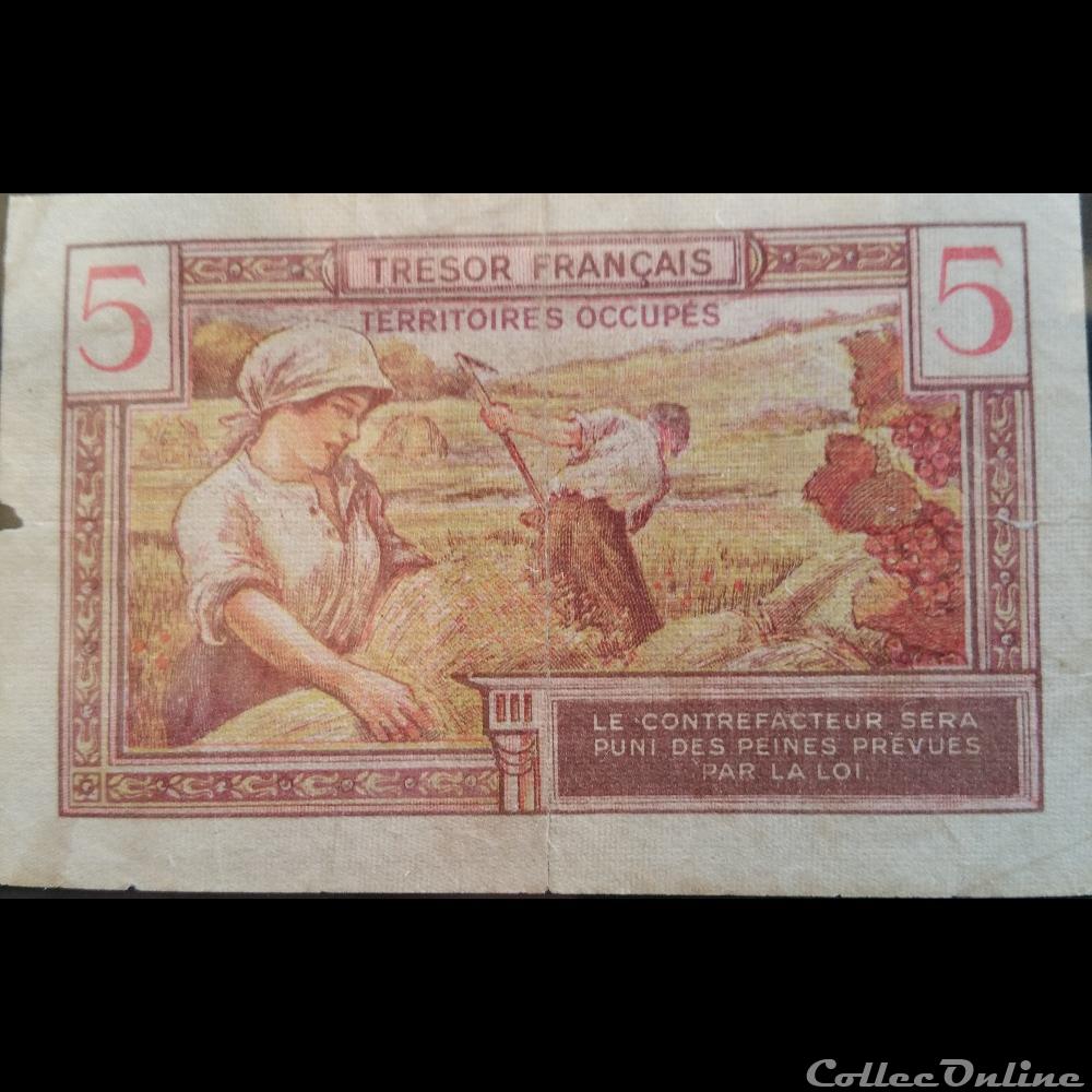 billets europe france cinq francs tresor francais territoires occupes
