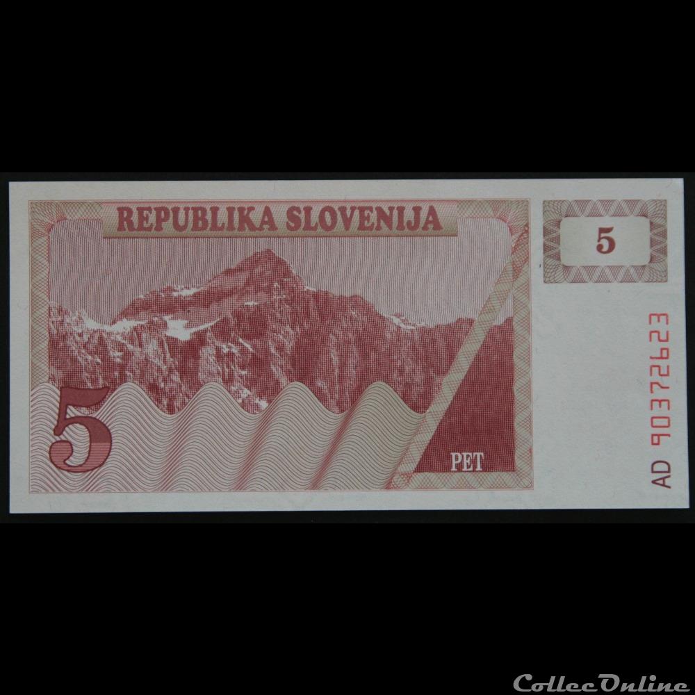 billets europe slovenie 5 tolarja 1990