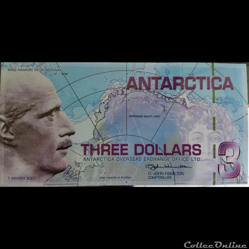 3 dollars Antarctica 2007 billet afrique du sud 3 dollars antarctica 2007