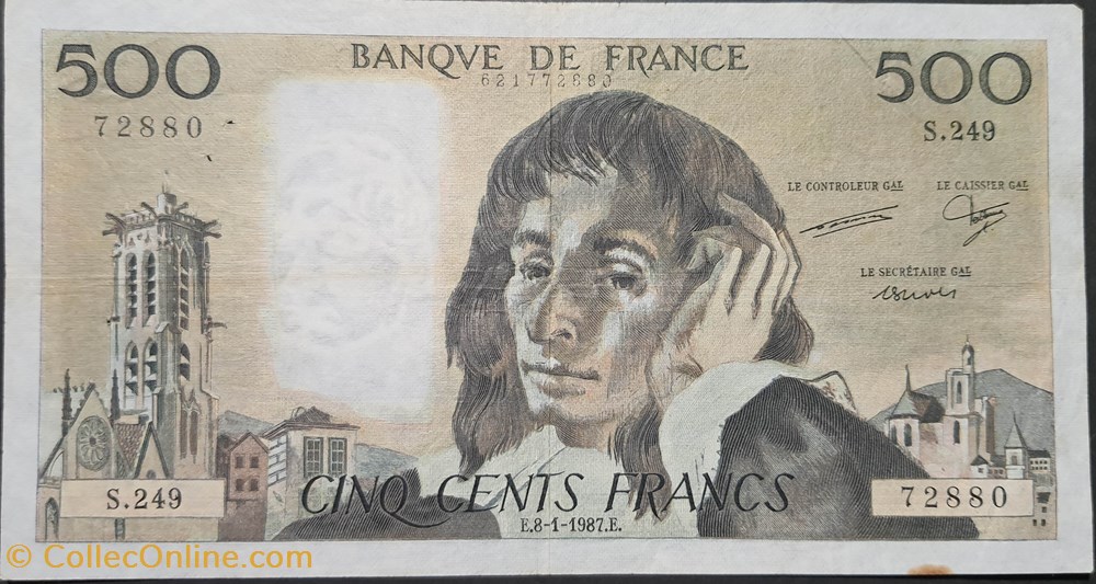 500 Francs Pascal 8-1-1987 billets europe france 500 francs pascal 8 1 1987