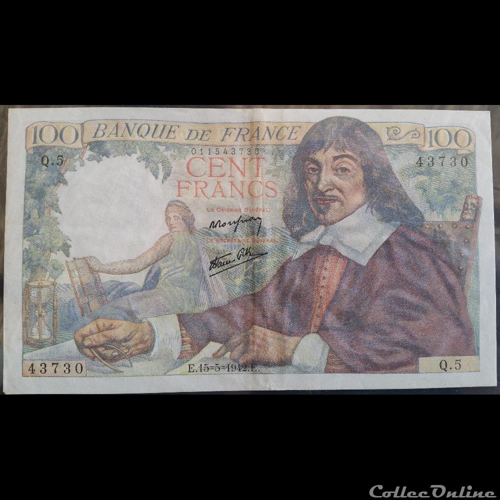 billet france japon cent francs 15 5 1942