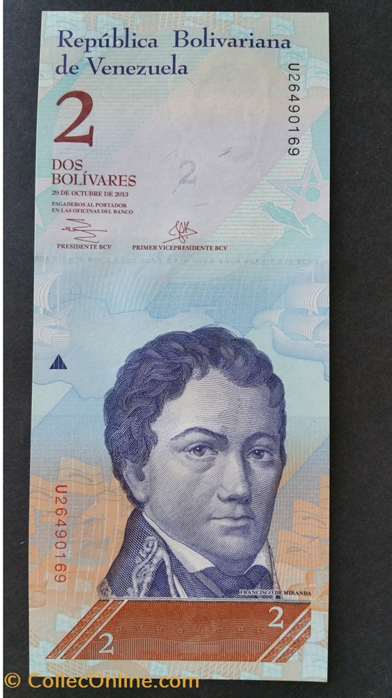 2 Bolivars 2013 Francisco de Miranda billets amerique du sud venezuela 2 bolivars 2013 francisco de miranda