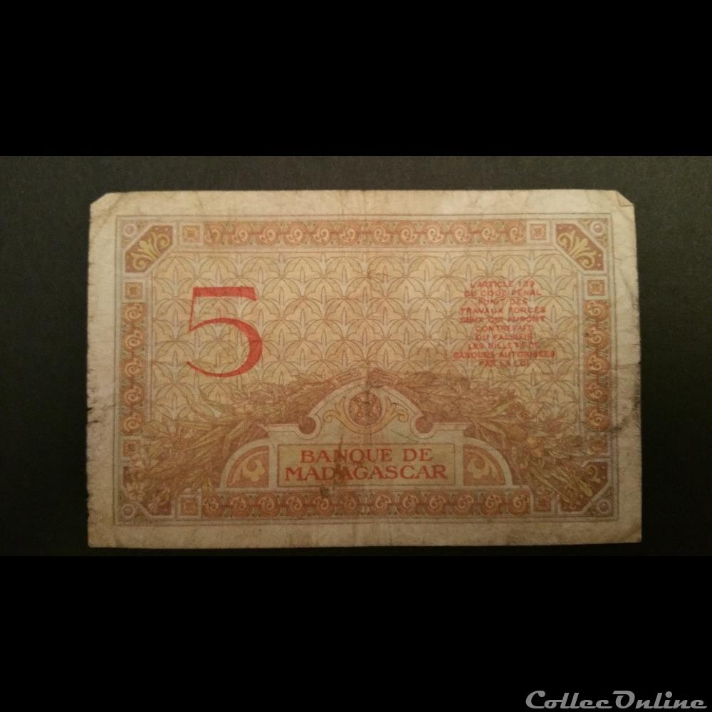 5 Francs Malgache 1937 billets afrique madagascar 5 francs malgache 1937
