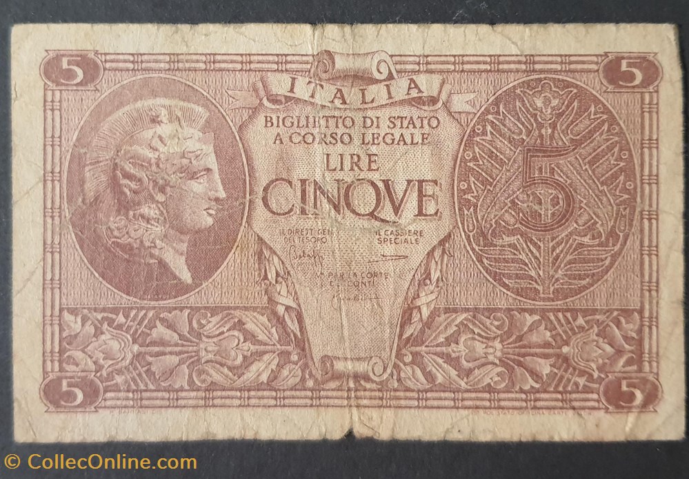 5 Lire 1944 billets europe italie 5 lire 1944
