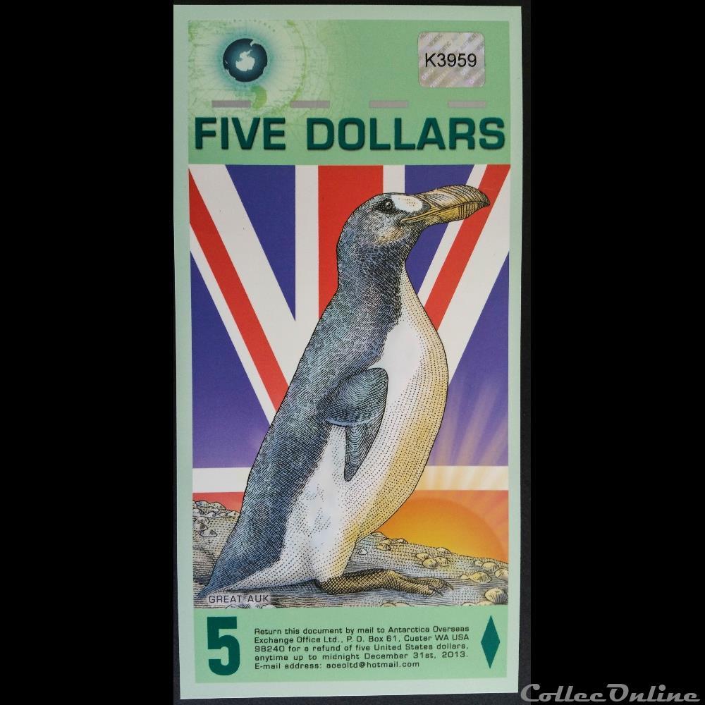 billet afrique nigerium 5 dollars antarctica 1988