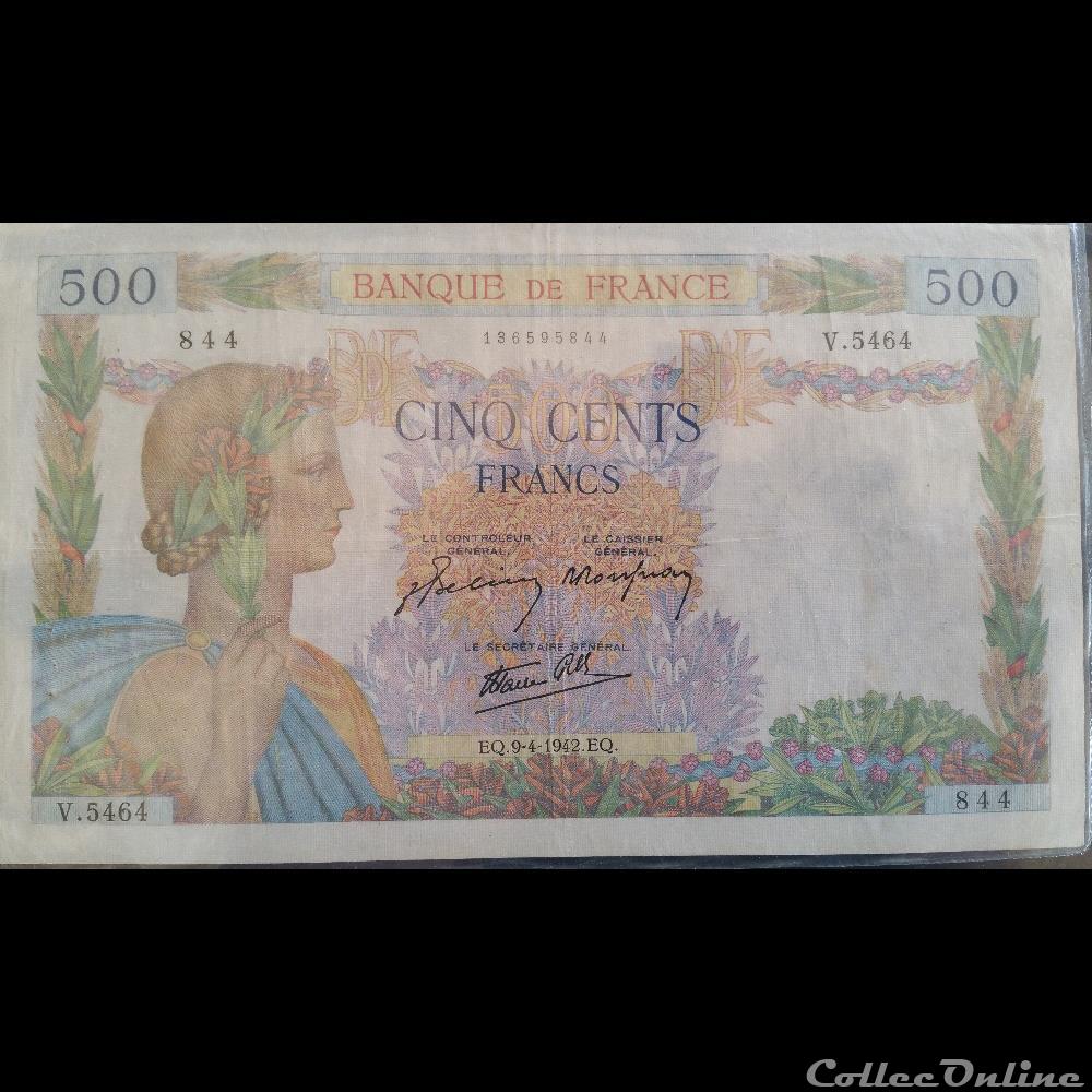 billet france kirghizistan cinq cents francs 9 4 1942