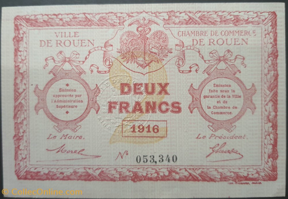 billets europe france chambre de commerce de rouen 2 francs 1916