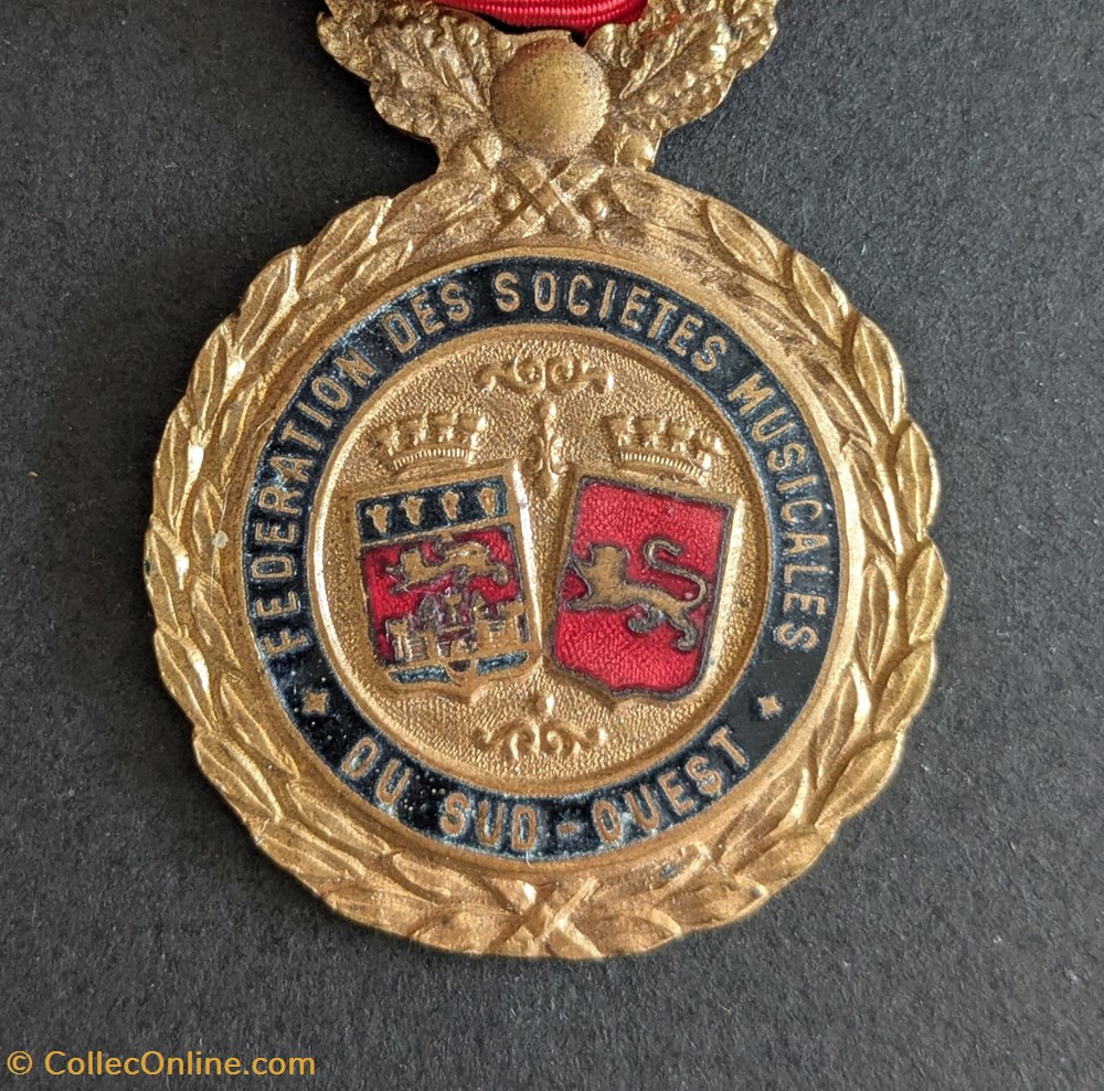 F - médaille de la Fédération des Sociétés Musicales du Sud-Ouest 2 medailles france f medaille de la federation des societes musicales du sud ouest