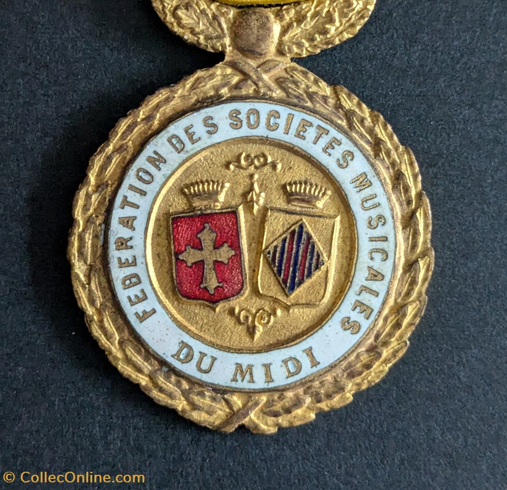 F - médaille de la Fédération des Sociétés Musicales du Midi 2 medailles france f medaille de la federation des societes musicales du midi