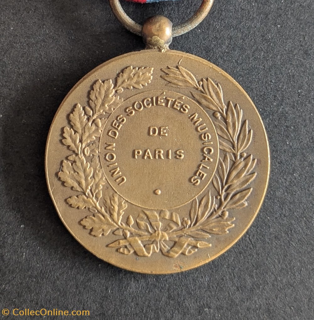 Médaille de l'Union des Sociétés Musicales de Paris (modèle n° 1) medailles france medaille de union des societes musicales de paris modele n 1