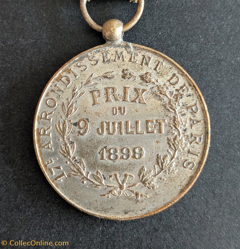 Médaille du prix du 9 juillet 1899 du 17ème arrondissement de Paris medailles france medaille du prix du 9 juillet 1899 du 17eme arrondissement de paris