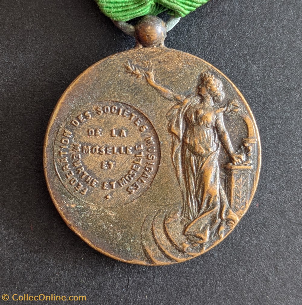 Médaille de la fédération des sociétés musicales de Moselle et Meurthe-et-Moselle (modèle 2) medailles medaille de la federation des societes musicales de moselle et meurthe et moselle modele 2