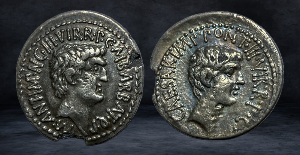 MARK ANTONY and OCTAVIAN (41 BC) coins ancient romans imperial republican mark antony and octavian 41 bc
