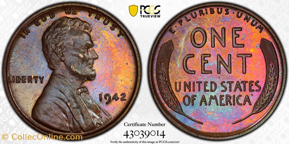 coins world united states 1942 lincoln cent pcgs pr65bn