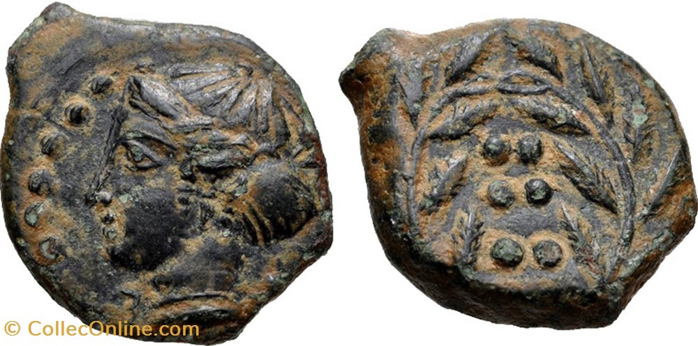 CJS0201010006 - AE hemilitron; Himera, Sicilia; 420 a.C. moedas antigas b gregas cjs0201010006 ae hemilitron himera sicilia 420 a c