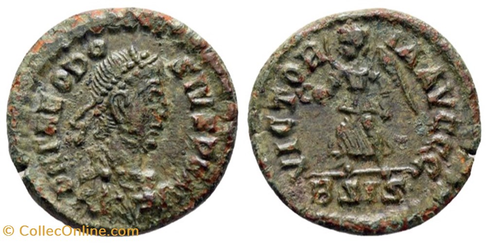 RC17020570 - THEODOSIVS I - AE 1/2 Centenionalis - SISCIA; 384/387 AD moedas antigas b romanos imperiais republicanos rc17020570 theodosivs i ae 1 2 centenionalis siscia 384 387 ad