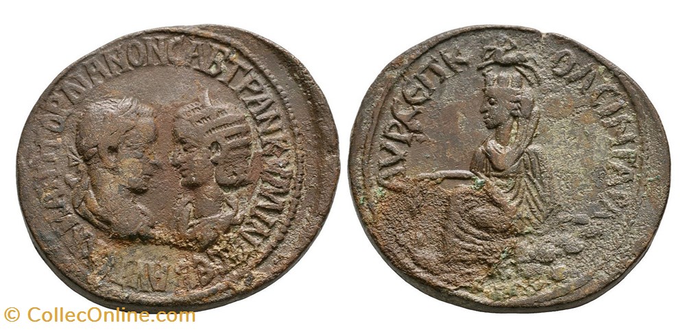 CJS0403050061 - GORNIANVS III e TRANQUILLINA - AE31 - Singara; 238/239 AD moedas antigas b romanos provincial cjs0403050061 gornianvs iii e tranquillina ae31 singara 238 239 ad