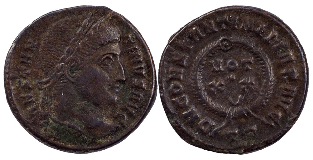 RC12016215 - CONTANTINVS I Magno - Bi Centenionalis - Ticinvm; 322 AD moedas antigas romanos imperiais republicanos rc12016215 contantinvs i magno bi centenionalis ticinvm 322 ad