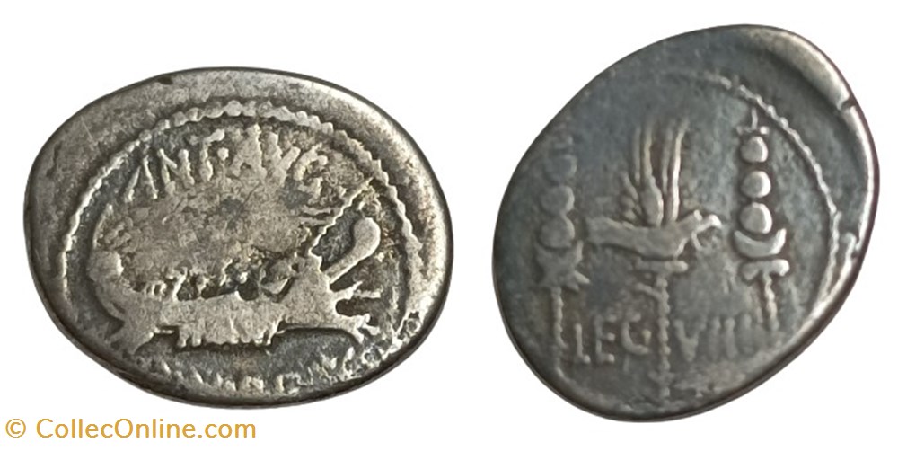 RB01001479 - MARCVS ANTONIVS - AR Denarivs - Patrae (?); 32-31 BC moedas antigas romanos imperiais republicanos rb01001479 marcvs antonivs ar denarivs patrae 32 31 bc