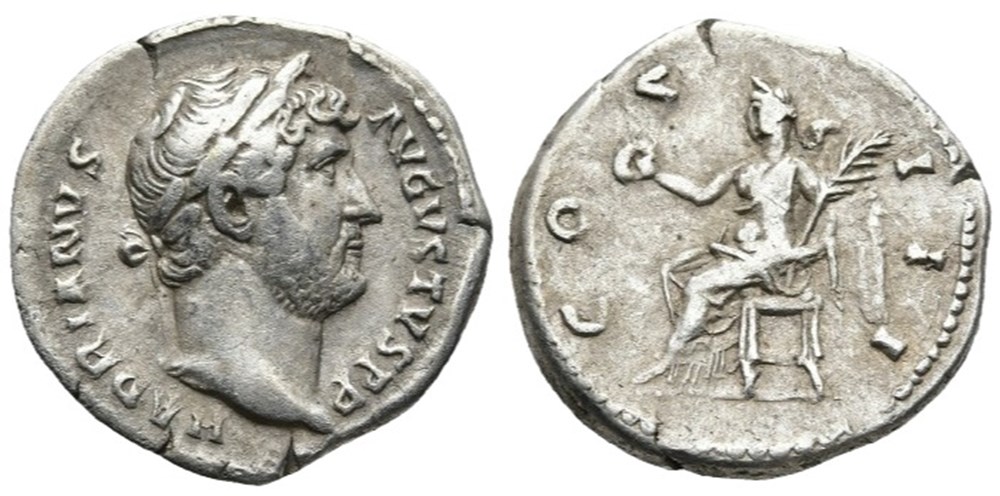 RC02003474 var. - HADRIANVS Avg - AR Denarivs - ROMA; 128 AD moedas antigas b romanos imperiais republicanos rc02003474 var hadrianvs avg ar denarivs roma 128 ad