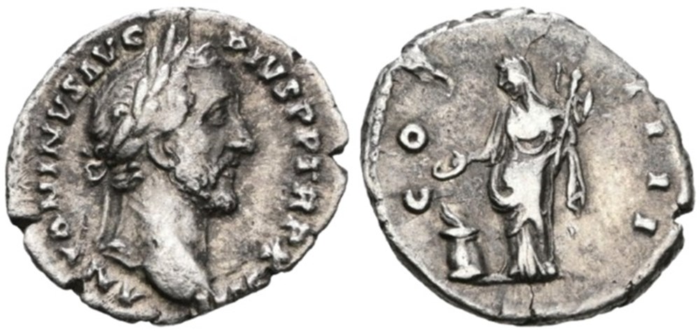 moedas antigas b romanos imperiais republicanos rc02004075 antoninvs pivs avg ar denario roma 148 ad