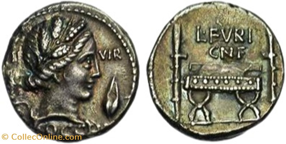 RA300365 - L.FVRIVS Cn. BROCCHVS - AR Denarivs - ROMA; 63 BC moedas antigas romanos imperiais republicanos ra300365 l fvrivs cn brocchvs ar denarivs roma 63 bc