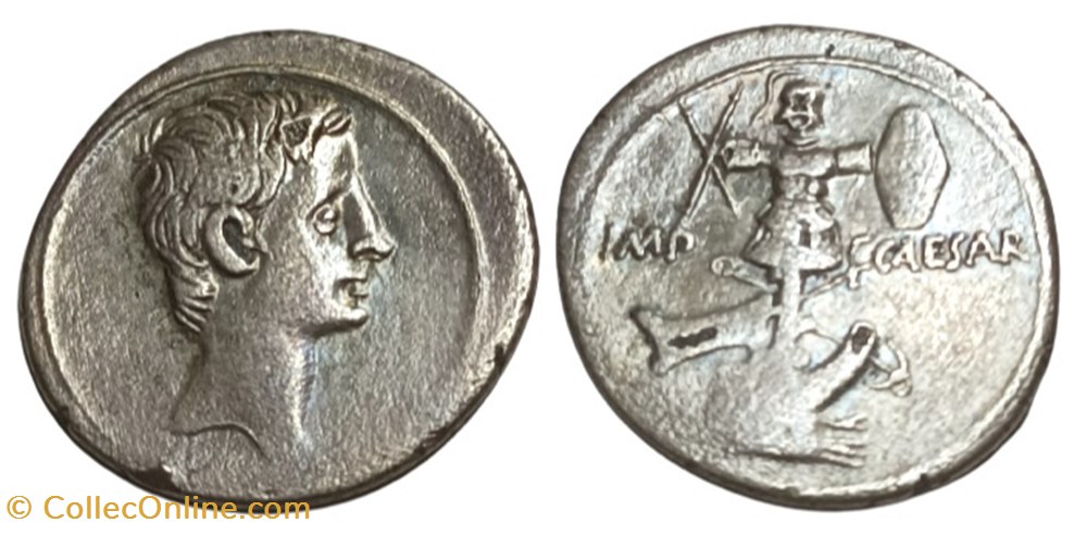 RB01001556 - Gaivs OCTAVIVS - AR Denarivs (Fourée) - ROMA (?); 30 BC moedas antigas romanos imperiais republicanos rb01001556 gaivs octavivs ar denarivs fouree roma 30 bc