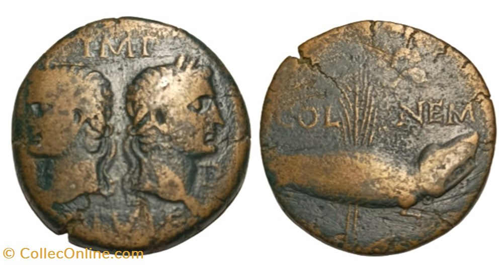RC01001729 - AVGVSTVS e AGRIPPA - Brass Dupondivs - Nemausus (Gaul); 16 BC moedas antigas romanos imperiais republicanos rc01001729 avgvstvs e agrippa brass dupondivs nemausus gaul 16 bc