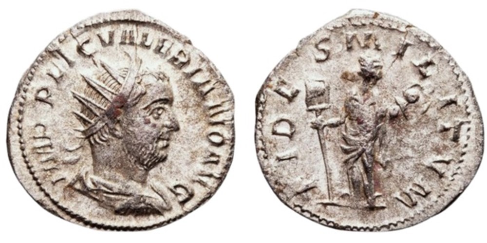 RC06009939 - VALERIANVS I Avg - Bi Antoninianvs - Viminacivm; 253 AD moedas antigas romanos imperiais republicanos rc06009939 valerianvs i avg bi antoninianvs viminacivm 253 ad
