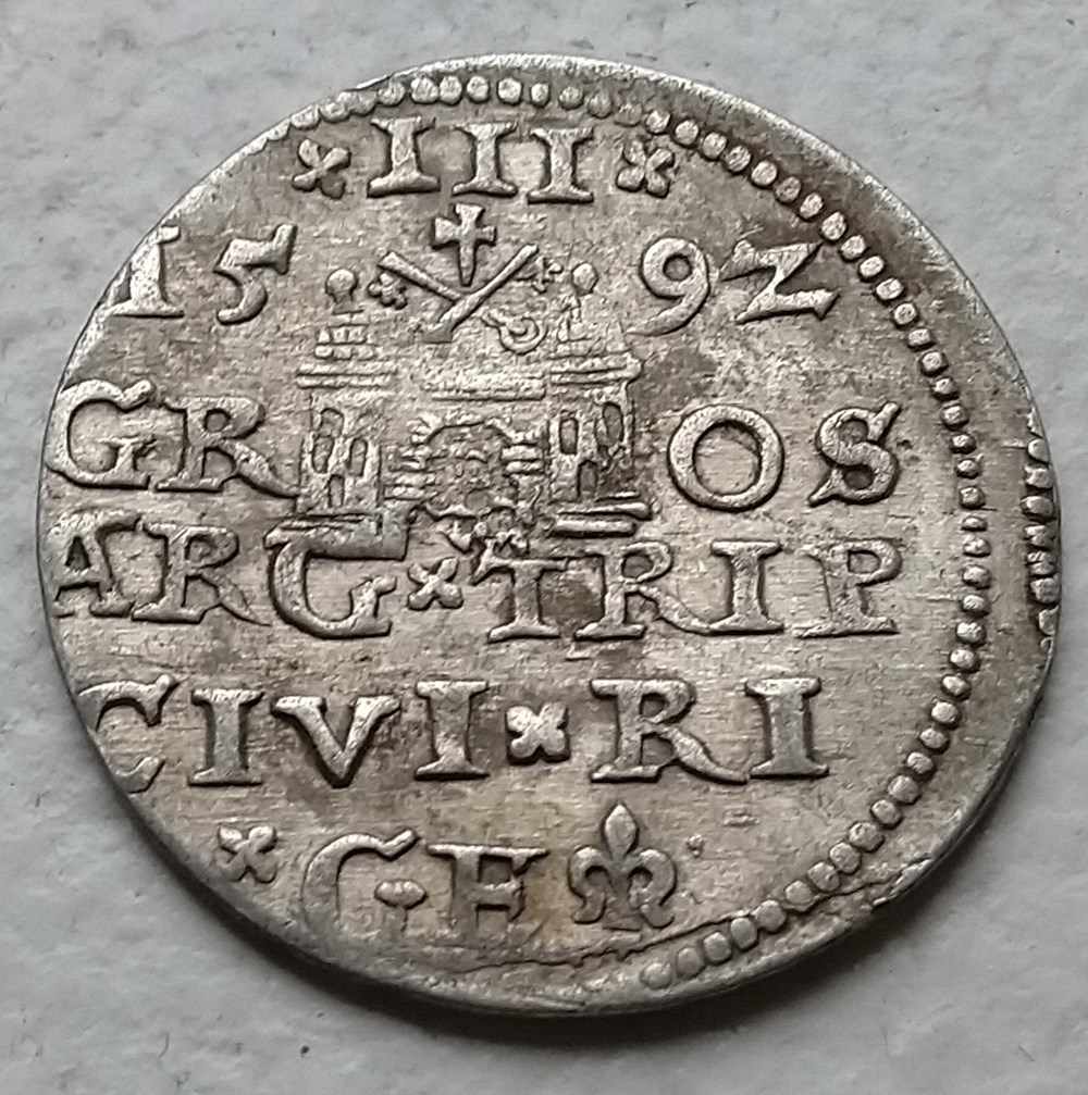 Sigismund III Vasa, Trojak, Riga 1592 coins european medieval to republic of both nations poland lithuania sigismund iii vasa trojak riga 1592