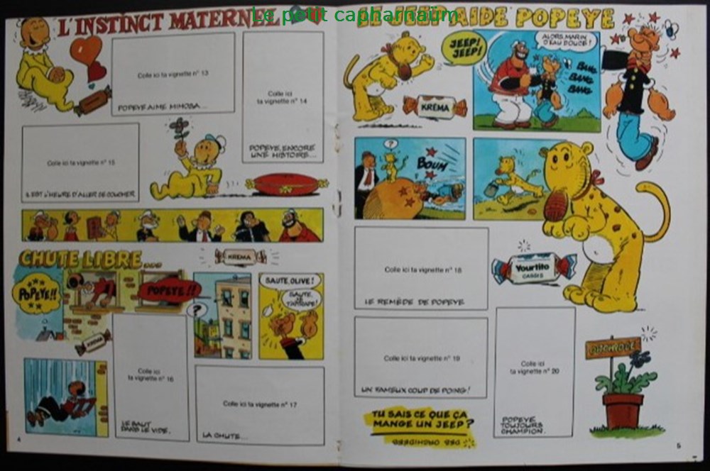 Album Publicitaire Collecteur de vignettes autocollantes Popeye - Bonbons Kréma 1981 3 livres bd revues album publicitaire collecteur de vignettes autocollantes popeye bonbons krema 1981