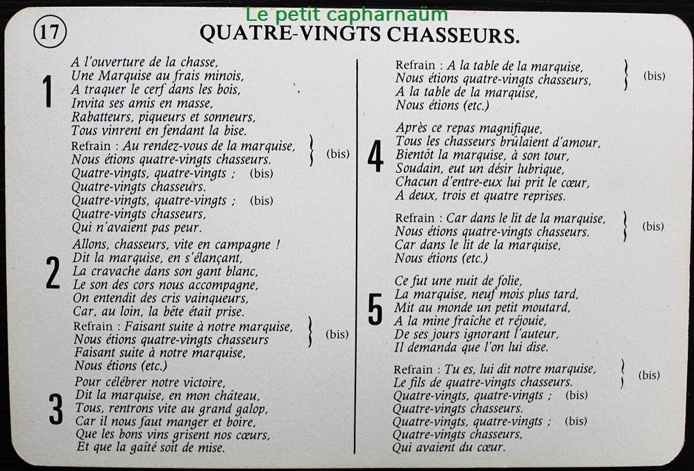 Chanson paillarde - Quatre vingts chasseurs jeux societe jouets cartes chanson paillarde quatre vingts chasseurs