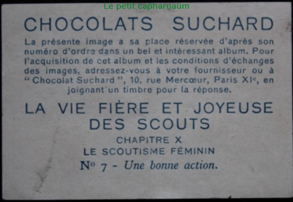 Image / Chromo - La vie fière et joyeuse des scouts - X-07 - Une bonne action documents anciens chromos images alimentaires image chromo la vie fiere et joyeuse des scouts x 07 une bonne action