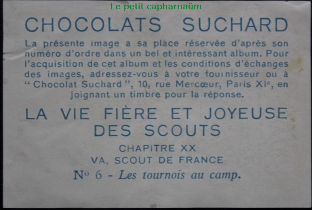 Image / Chromo - La vie fière et joyeuse des scouts - XX-06 - Les tournois au camp documents anciens chromos images alimentaires image chromo la vie fiere et joyeuse des scouts xx 06 les tournois au camp