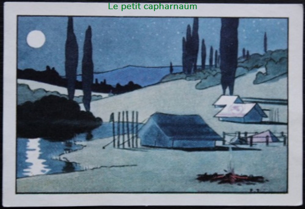 Image / Chromo - La vie fière et joyeuse des scouts - VI-10 - La nuit sur le camp documents anciens chromos images alimentaires image chromo la vie fiere et joyeuse des scouts vi 10 la nuit sur le camp