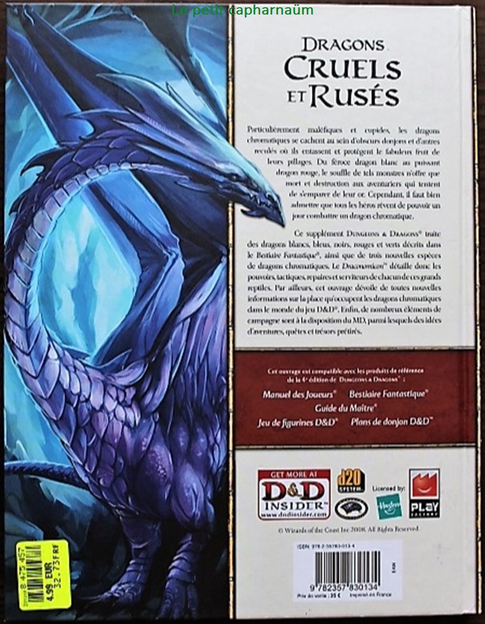 Jeu de rôle - D&D4 - Draconomicon - Dragons chromatiques jeux societe jouets roles jeu de role d d4 draconomicon dragons chromatiques