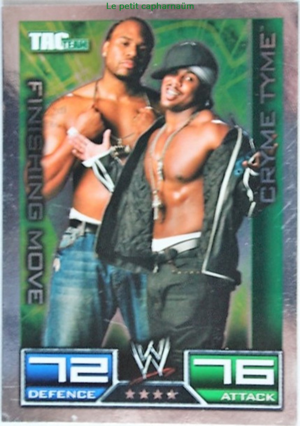 jeux de societe jouets jeu collectionner slam attax carte 024 cryme tyme finishing move rare foil