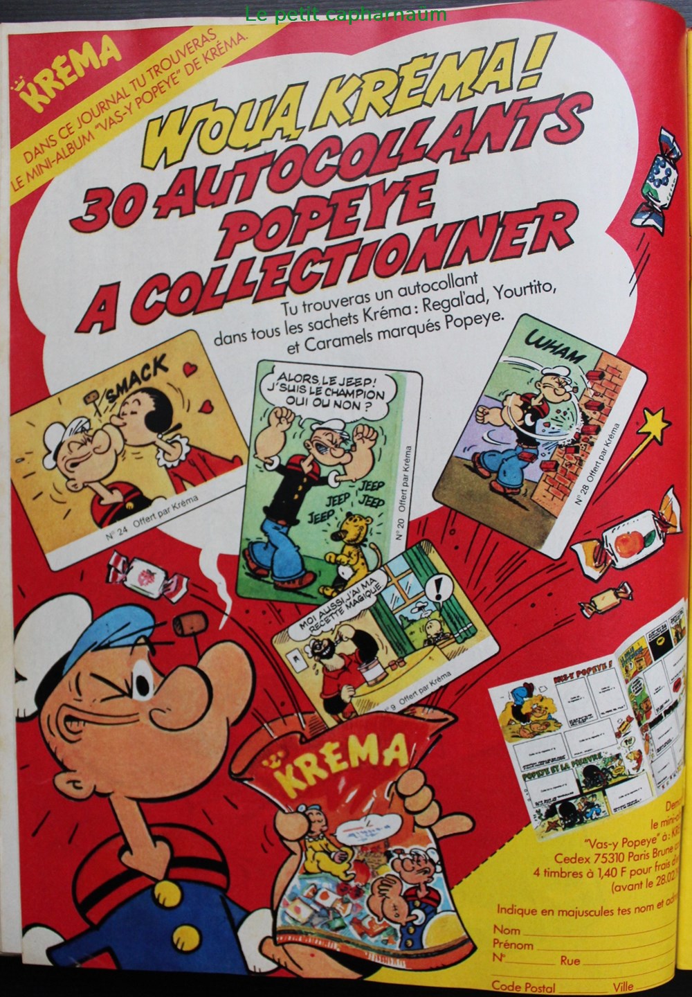 Publicité - Popeye / Bonbons Kréma - 1981 documents anciens publicites publicite popeye bonbons krema 1981