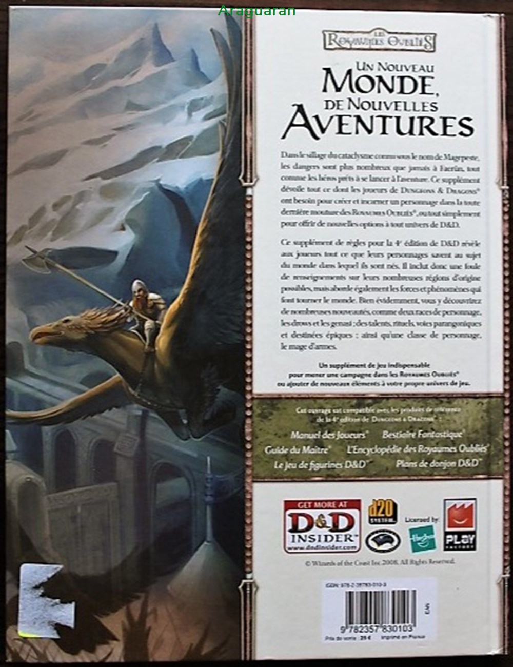 Jeu de rôle - D&D4 - Guide des joueurs des royaumes oubliés jeux societe jouets roles jeu de role d d4 guide des joueurs des royaumes oublies