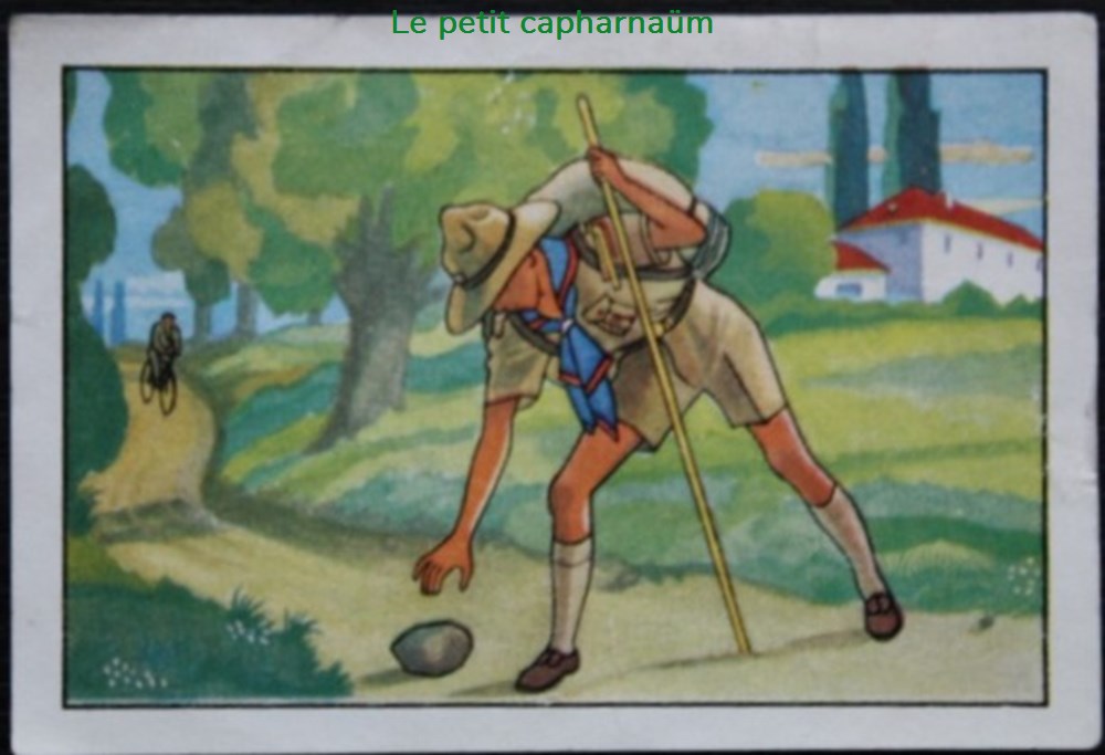 Image / Chromo - La vie fière et joyeuse des scouts - XVIII-06 - Une BA documents anciens chromos images alimentaires image chromo la vie fiere et joyeuse des scouts xviii 06 une ba