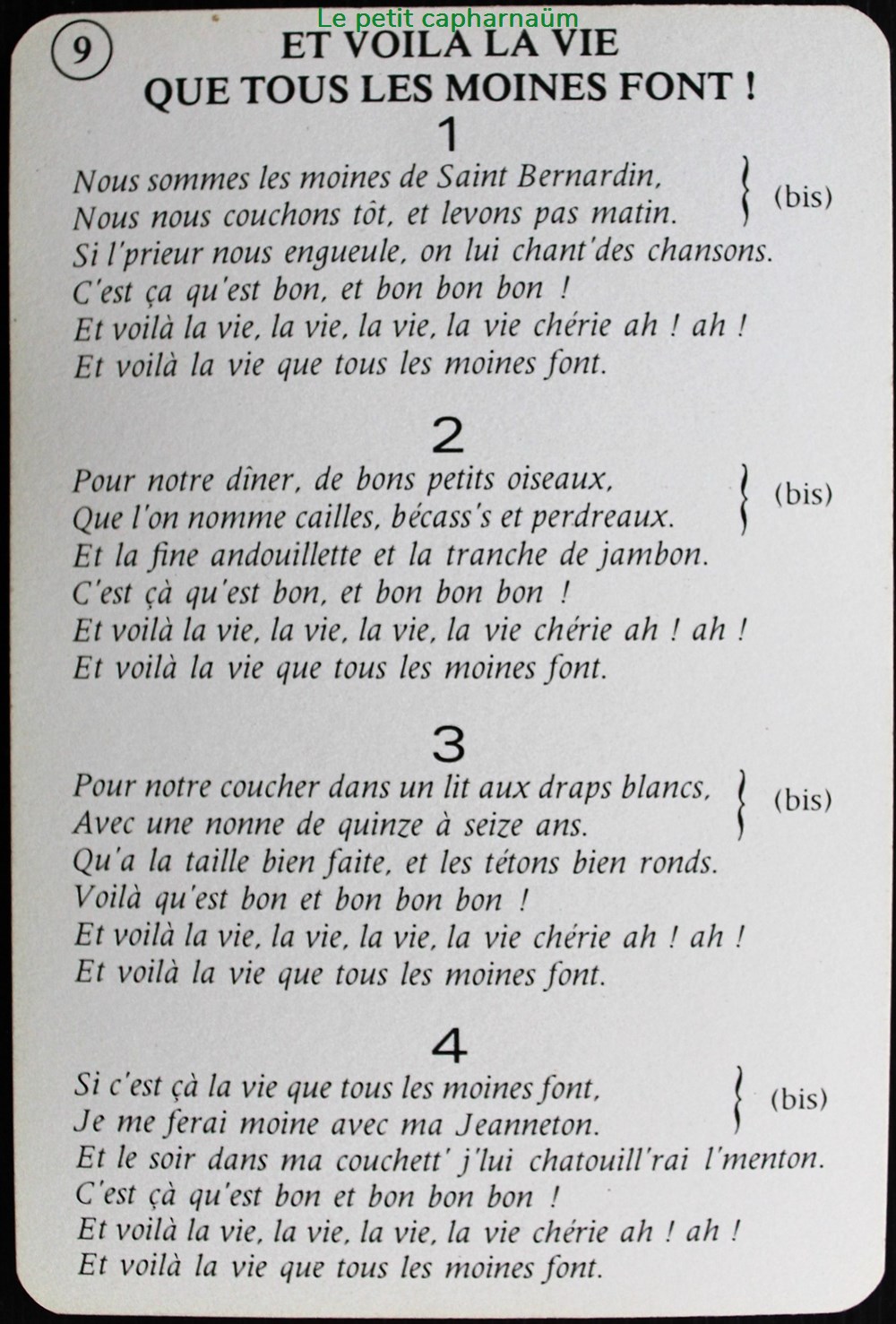 Chanson paillarde - Et voilà la vie que tous les moines font ! jeux societe jouets cartes chanson paillarde et voila la vie que tous les moines font