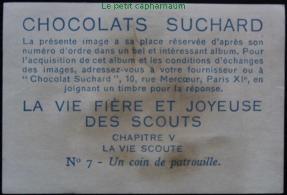 Image / Chromo - La vie fière et joyeuse des scouts - V-07 - Un coin de patrouille documents anciens chromos images alimentaires image chromo la vie fiere et joyeuse des scouts v 07 un coin de patrouille