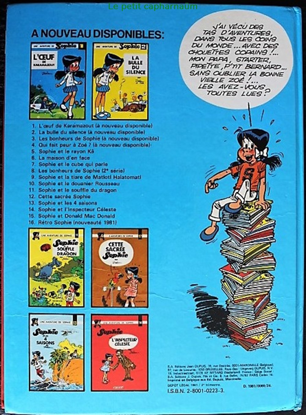 Sophie - 04 - Qui fait peur à Zoé ? - Rééd. 1981 livres bd revues bandes dessinees sophie 04 qui fait peur a zoe reed 1981