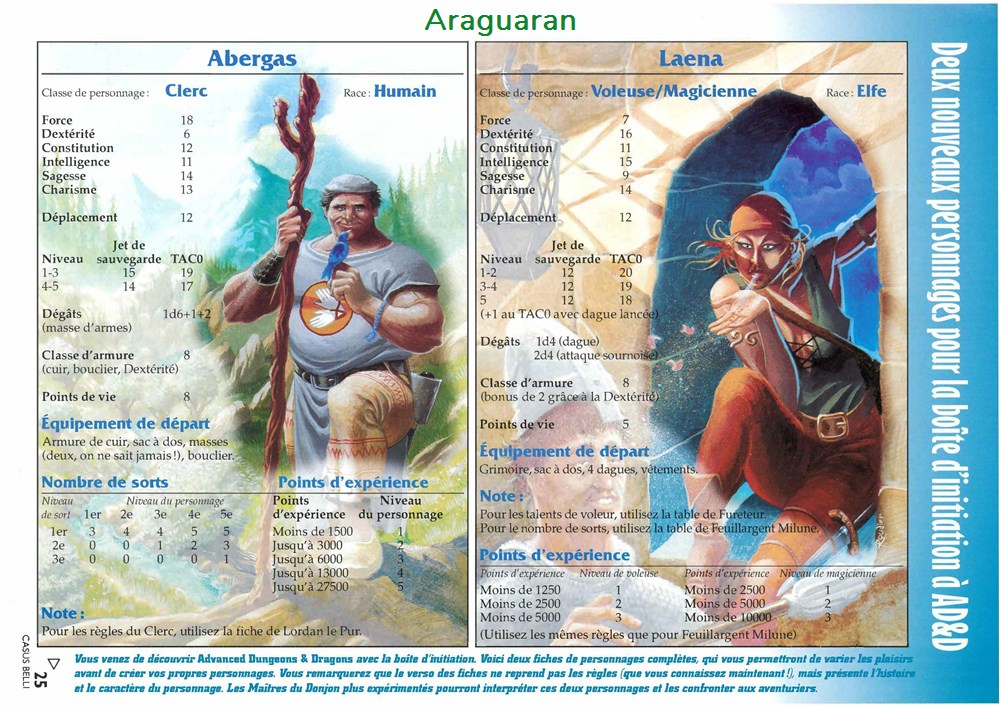 Aide de jeu - AD&D2 - 2 personnages prétirés jeux societe jouets roles aide de jeu ad d2 2 personnages pretires