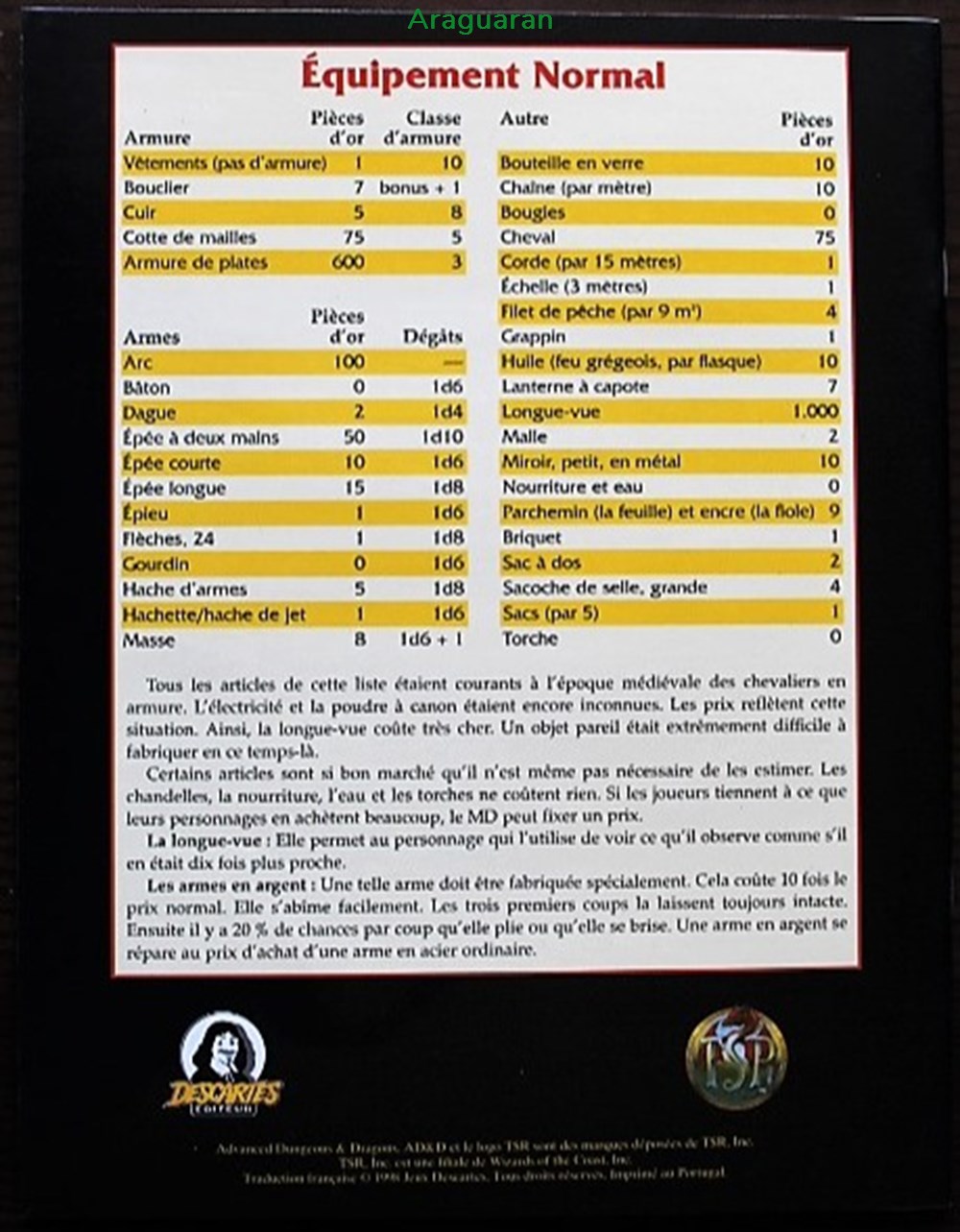 Jeu de rôle - AD&D2 - Introduction au Manuel des joueurs jeux societe jouets roles jeu de role ad d2 introduction au manuel des joueurs