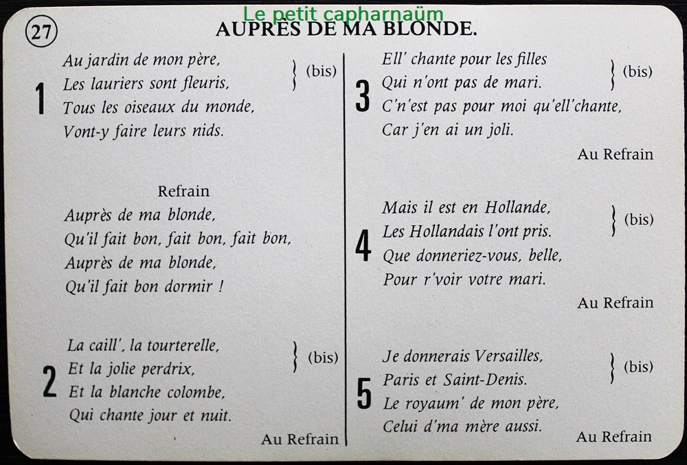 jeux societe jouets cartes chanson paillarde aupres de ma blonde