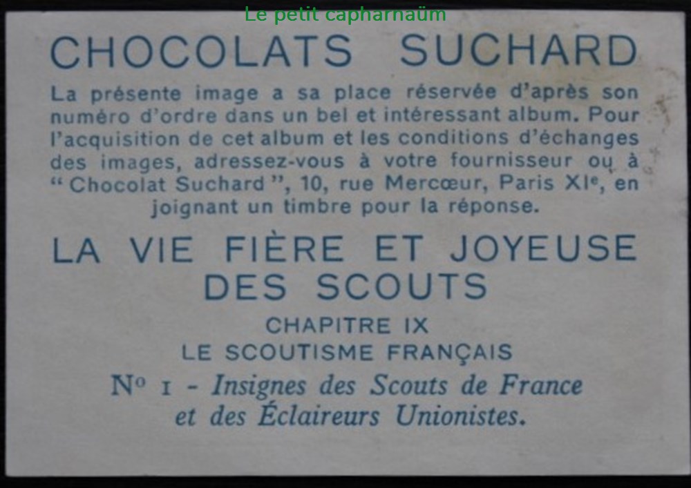 Image / Chromo - La vie fière et joyeuse des scouts - IX-01 - Insignes des scouts de France documents anciens chromos images alimentaires image chromo la vie fiere et joyeuse des scouts ix 01 insignes des scouts de france