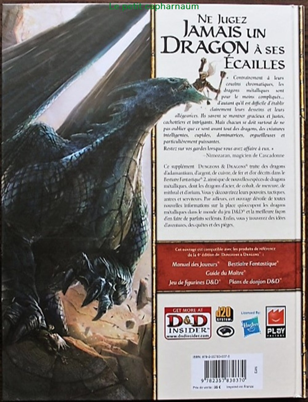 Jeu de rôle - D&D4 - Draconomicon - Dragons métalliques jeux societe jouets roles jeu de role d d4 draconomicon dragons metalliques