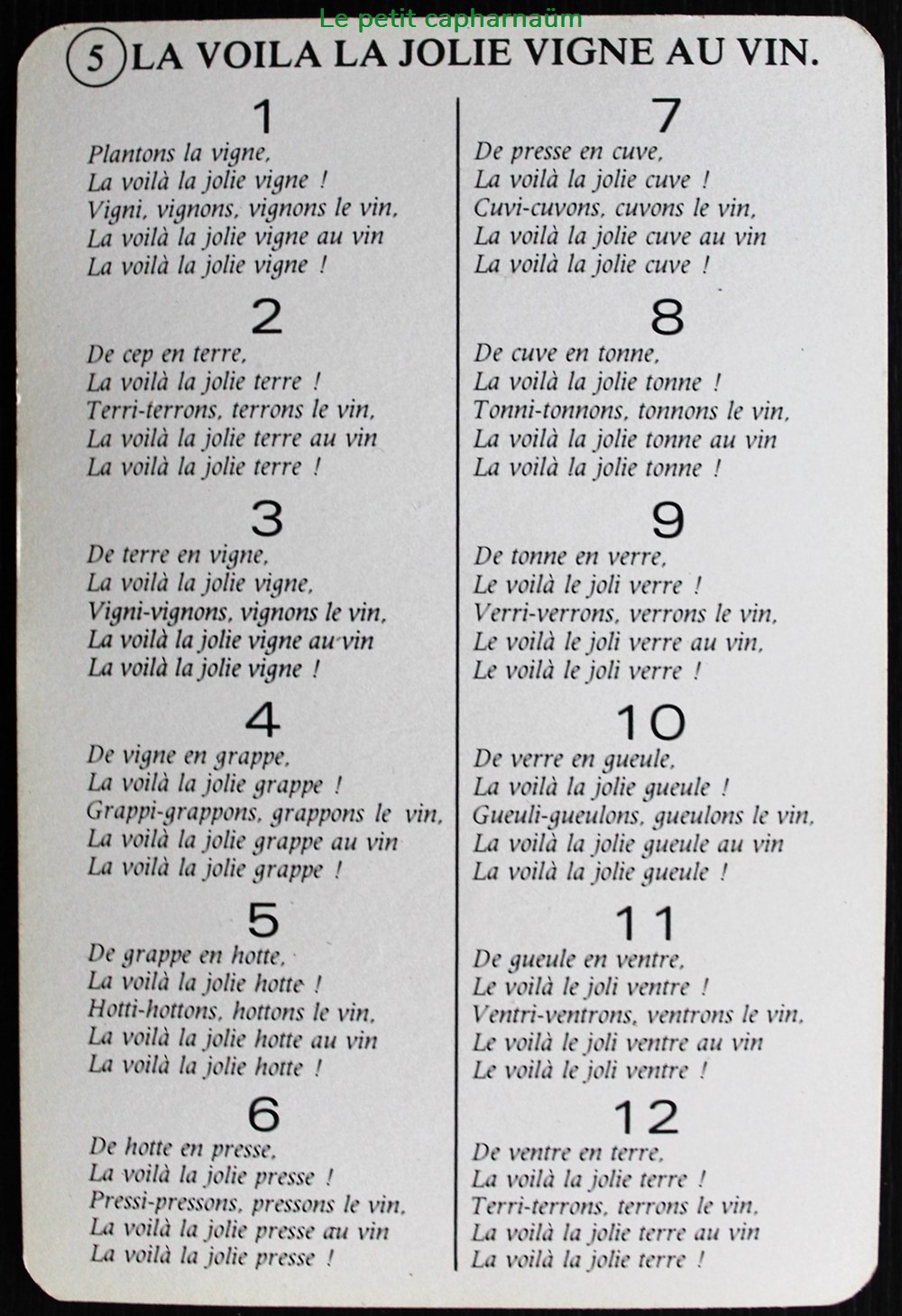 jeux societe jouets cartes chanson paillarde la voila la jolie vigne au vin